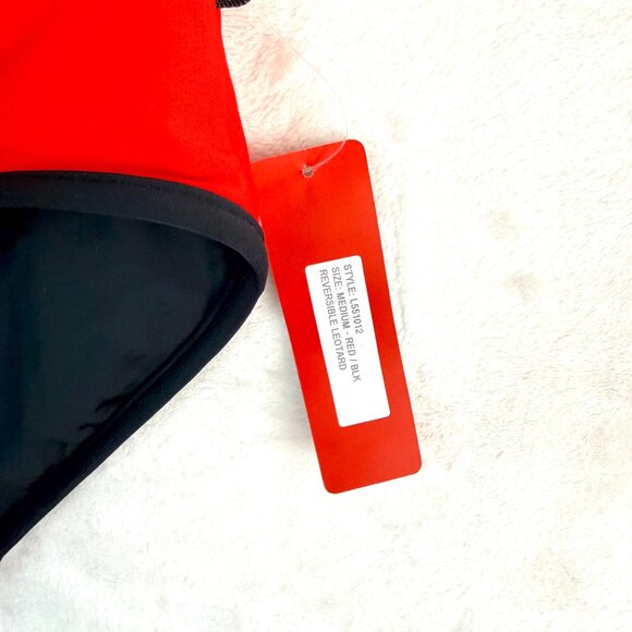 BLOCH Reversible Square Neck Open Back Leotard Unitards Womens M Red Black NEW - Picture 2 of 6